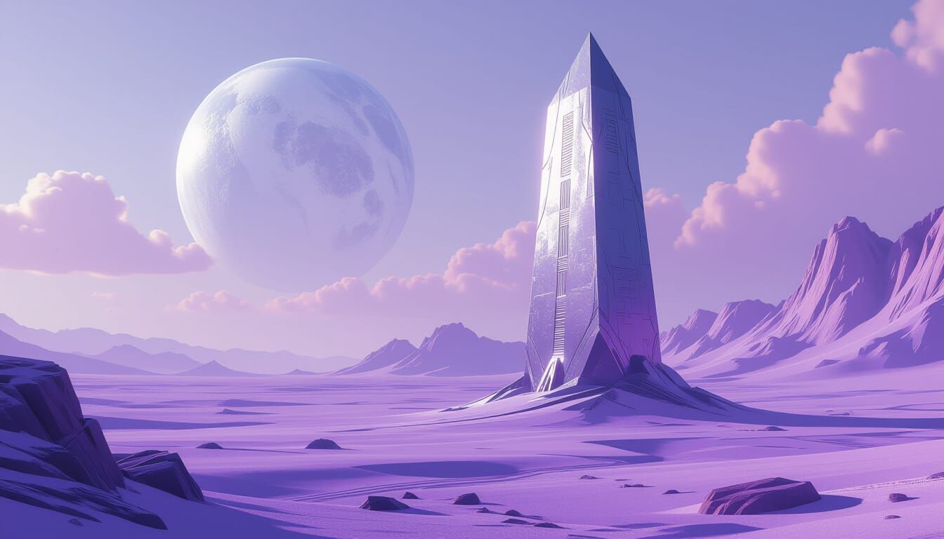 Alien Monolith on Lavender Desert Planet