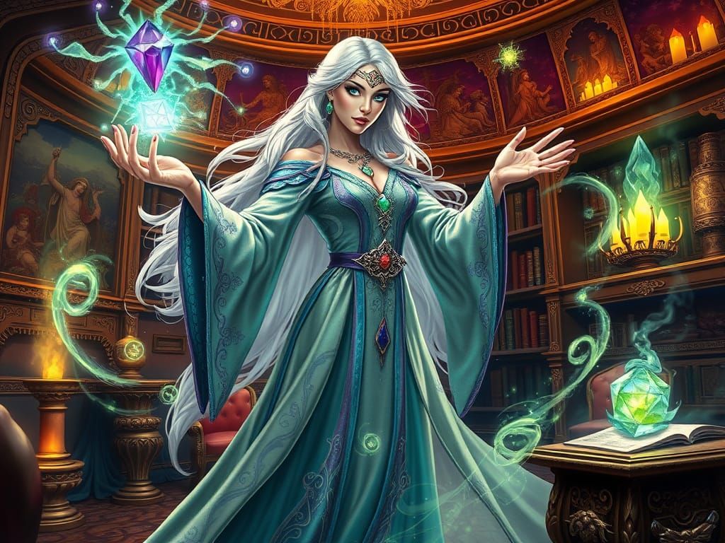 Enchanted Sorceress in Vibrant Fantasy Setting