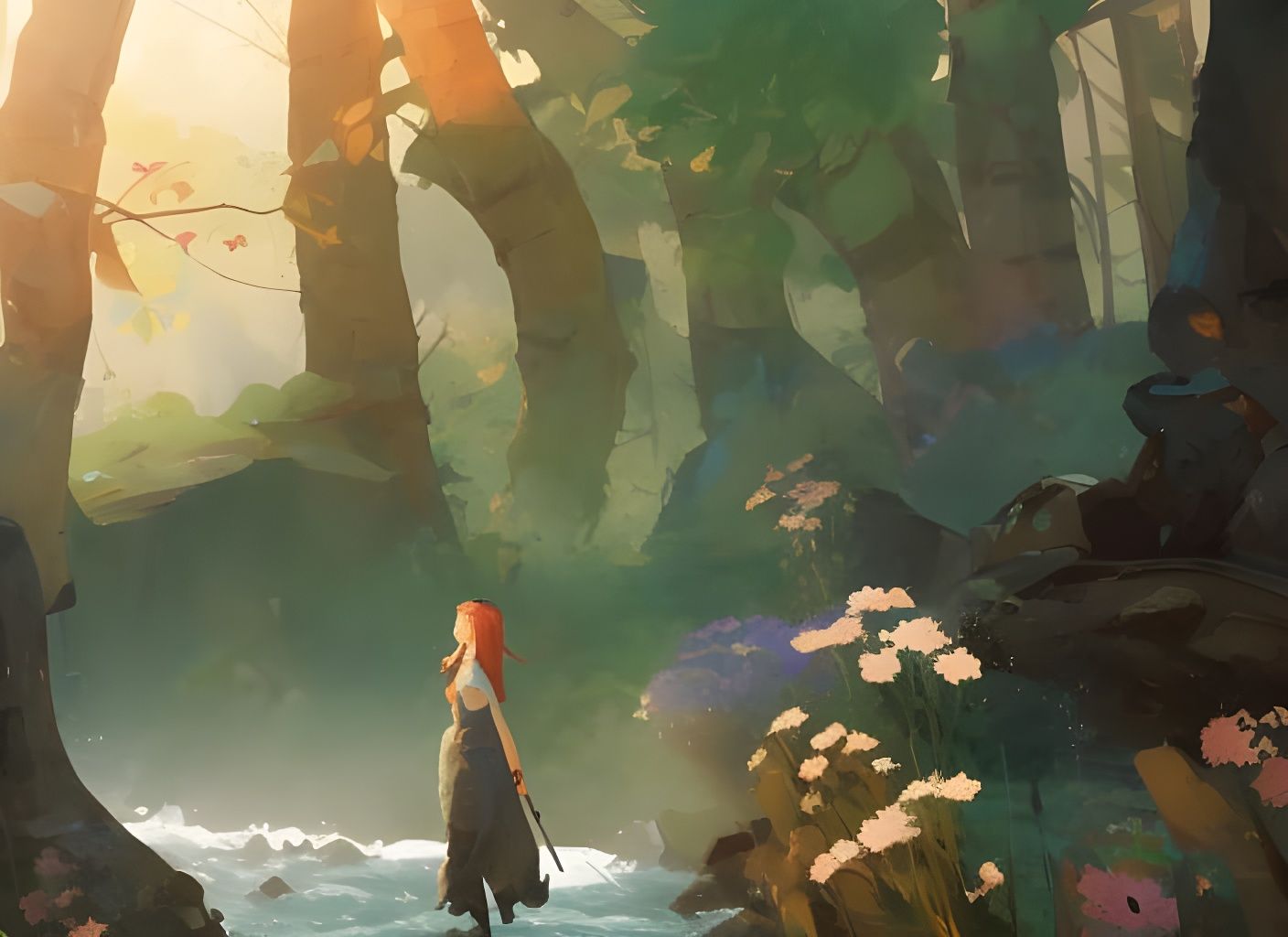 Epic Journey Through Birch Forest at Sunset