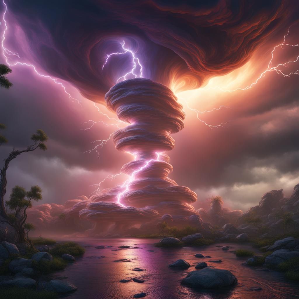 Opal Tornado with Lightning: Fantasy Concept Art