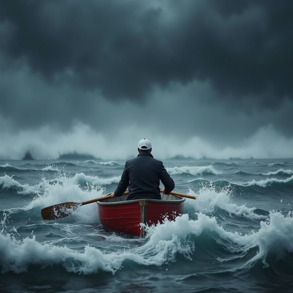 Figure Rowing in Stormy Seas - Neo Traditional Style