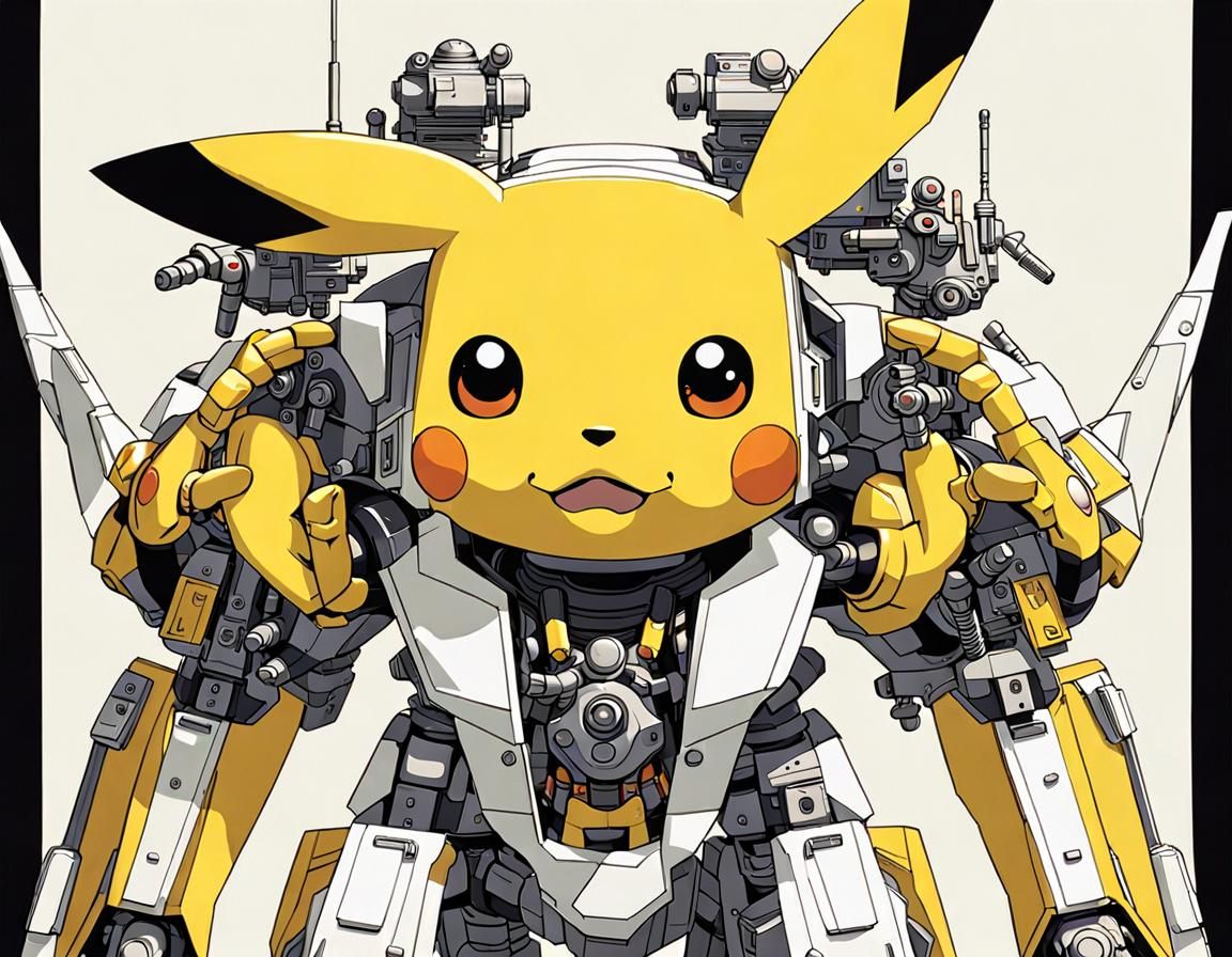 Woman Piloting Pikachu Robot in Destroyed City