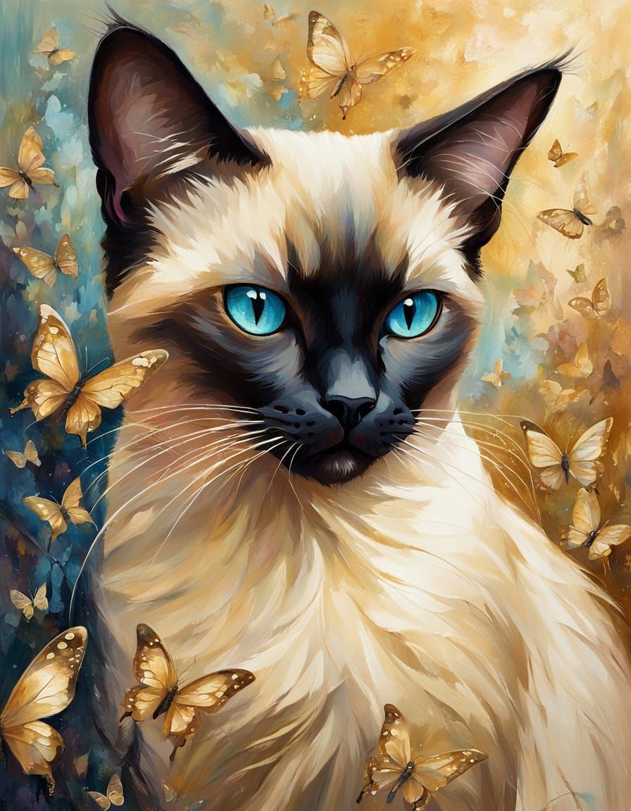 Elegant Siamese Cat in Golden Light, Whimsical Fine Art