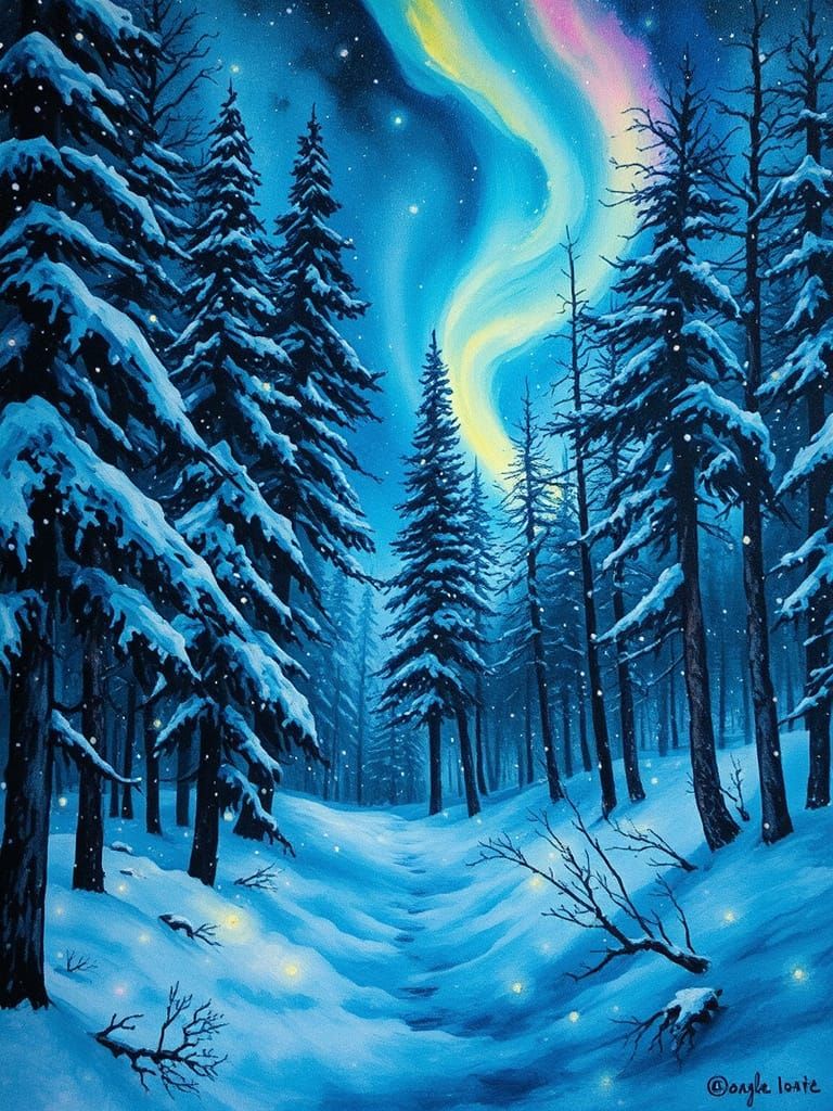 Mystical Winter Forest Alcohol Ink Art