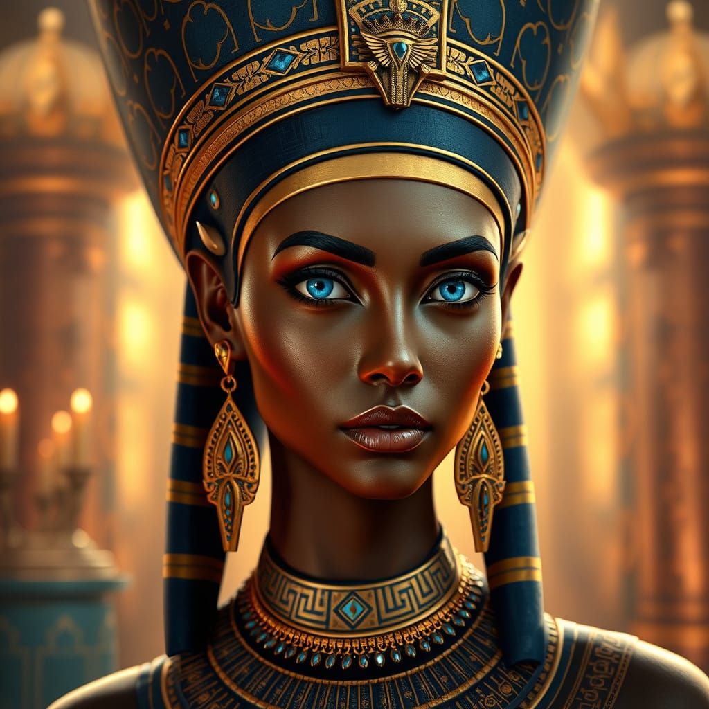 Majestic Ancient Egyptian Queen in Photorealistic Digital Ar...