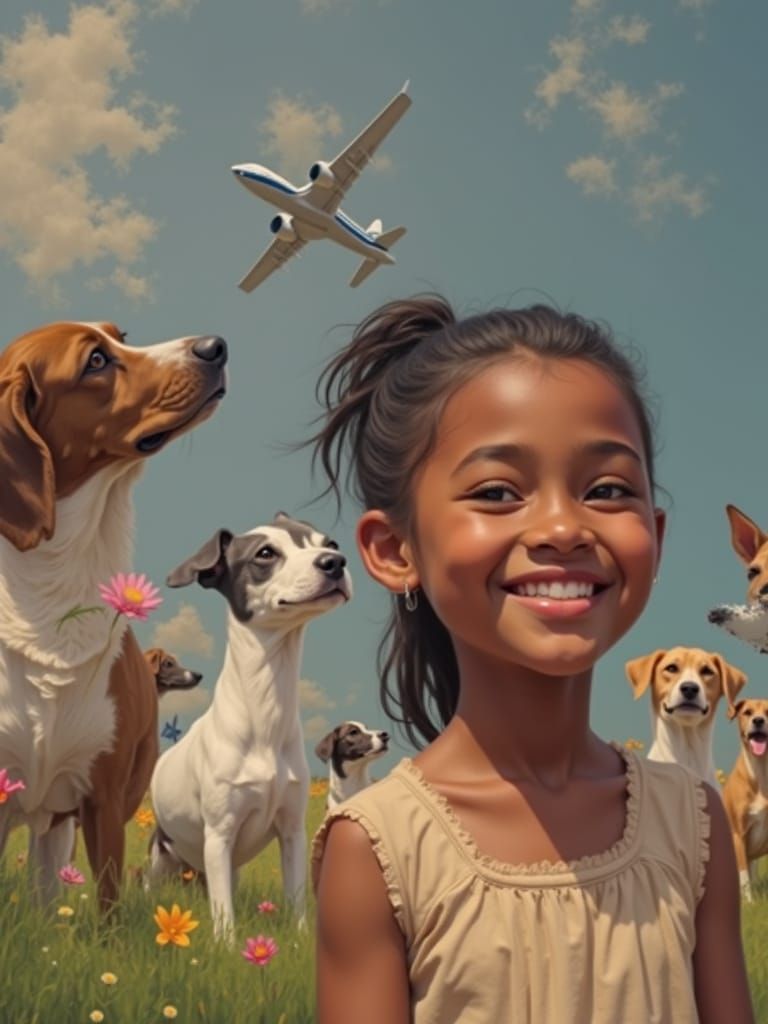 Jesus Smiling in Dog Park, Whimsical Illustration