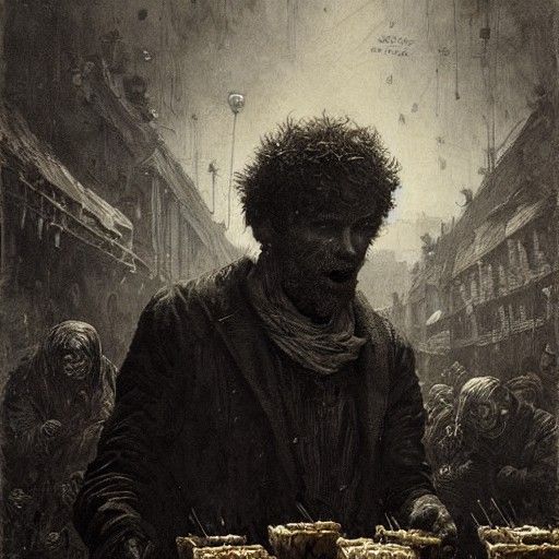 Horror Manure Salesman Inspired by Doré and Rutkowski