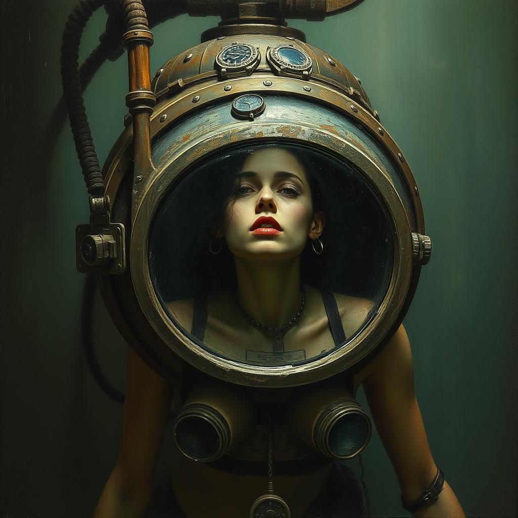 Diving Bell Woman in Anatomical Illustration Style