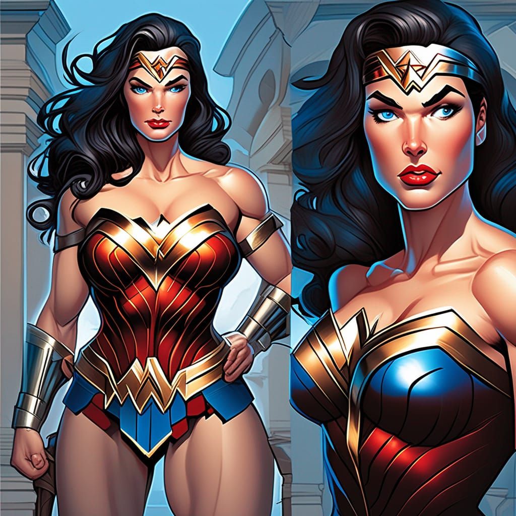Wonder Woman Portrait in Comic Book Art Style