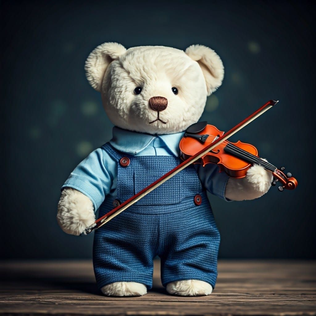 Teddy Bear Plays Violin in Hyperrealistic Digital Art