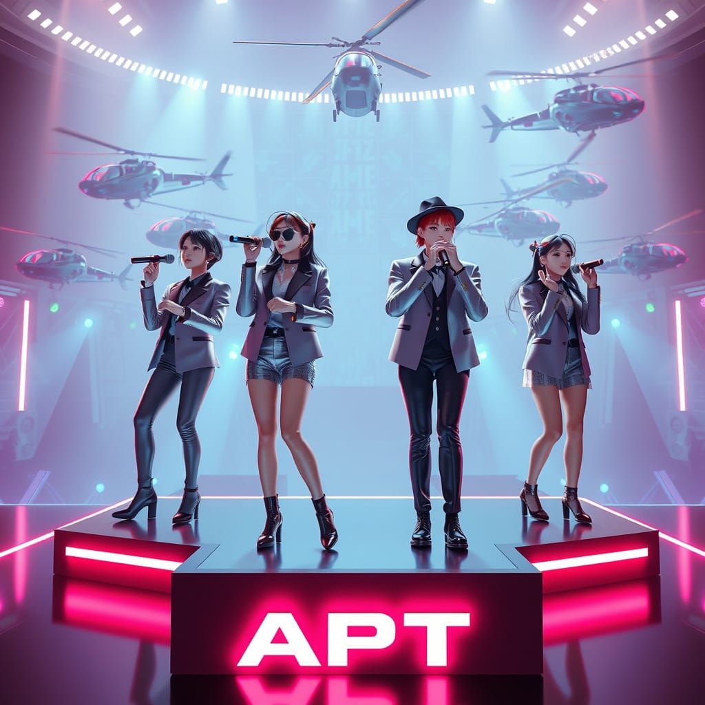 Charismatic K-Pop Idols Perform on Futuristic Stage