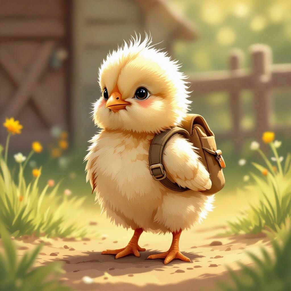 Baby Chicken Backpacker in Watercolor Style