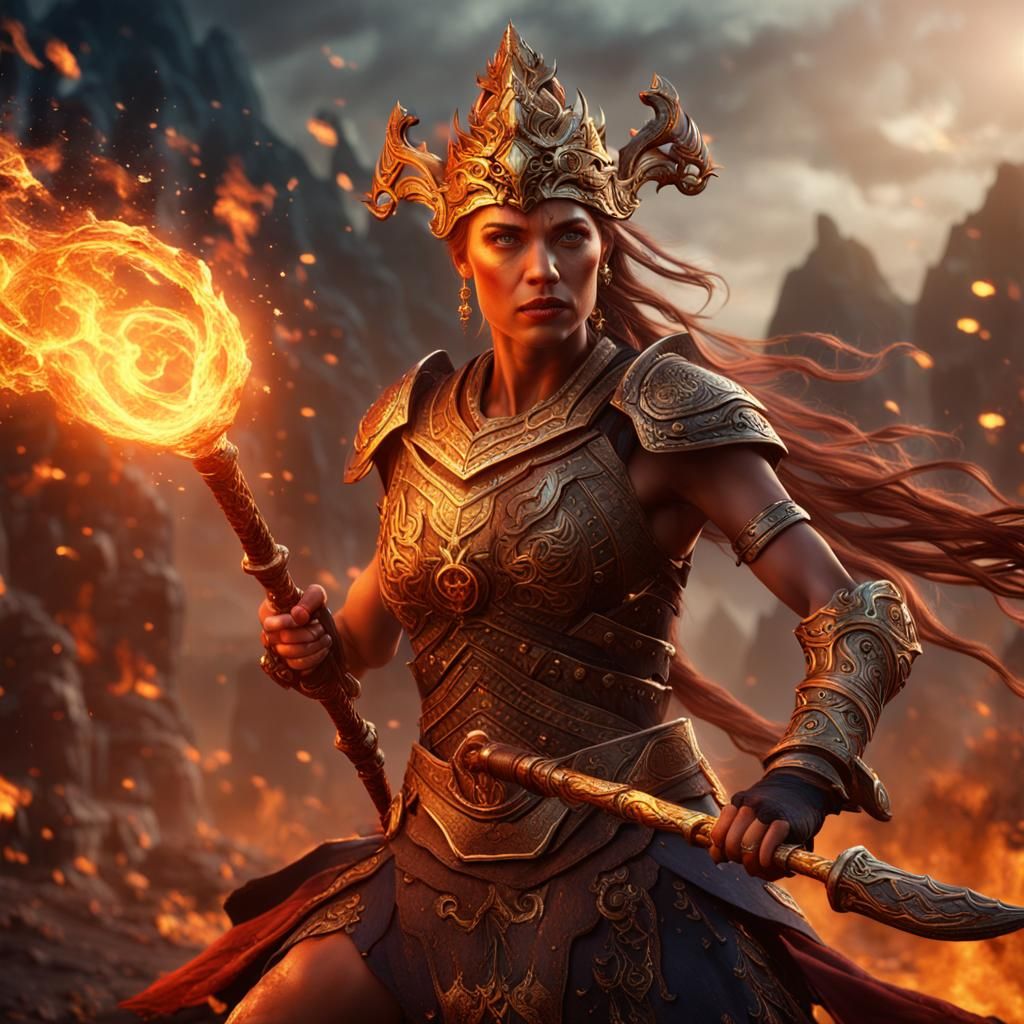 Warrior Goddess of Fire: Detailed Fantasy Art