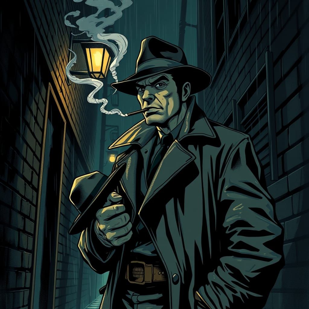 Noir Detective in Comic Book Style