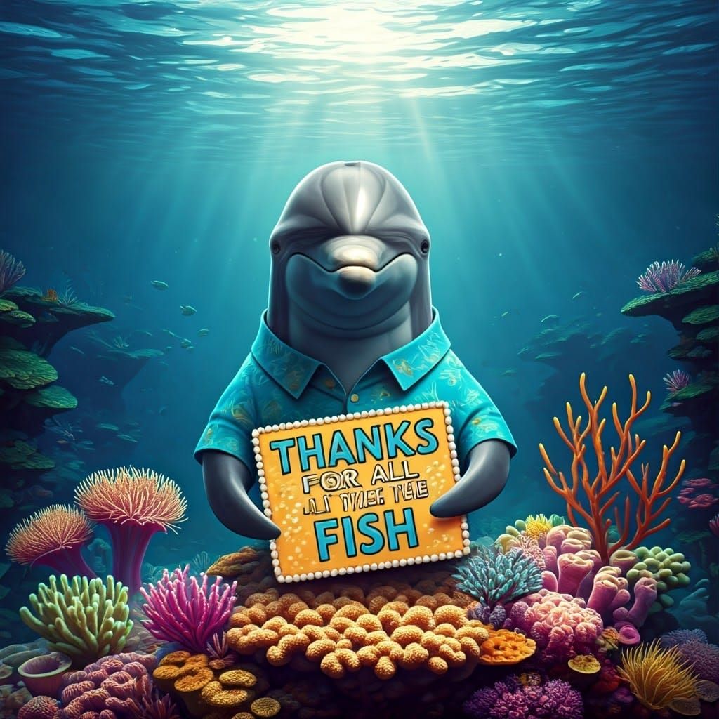 Dolphin in Hawaiian Shirt on Coral Reef