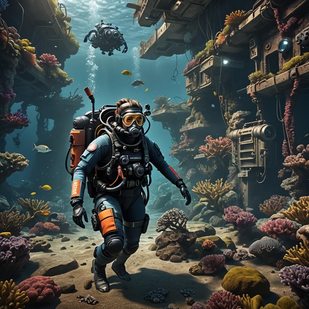 Combat Medic Scuba Diver in Detailed Matte Painting