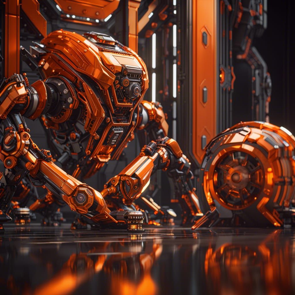 Futuristic Orange Robotic Temple in Sci-Fi Style