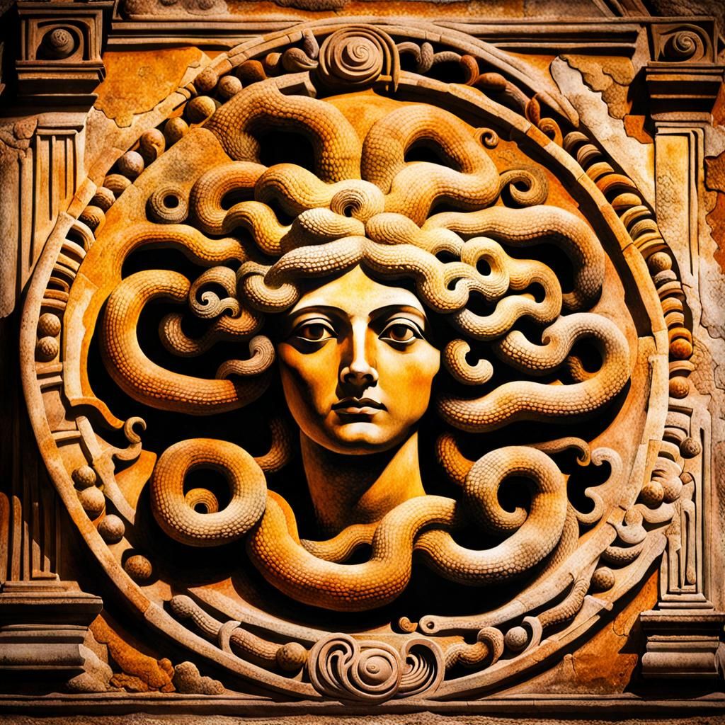 Medusa as Ancient Wall Fresco Art
