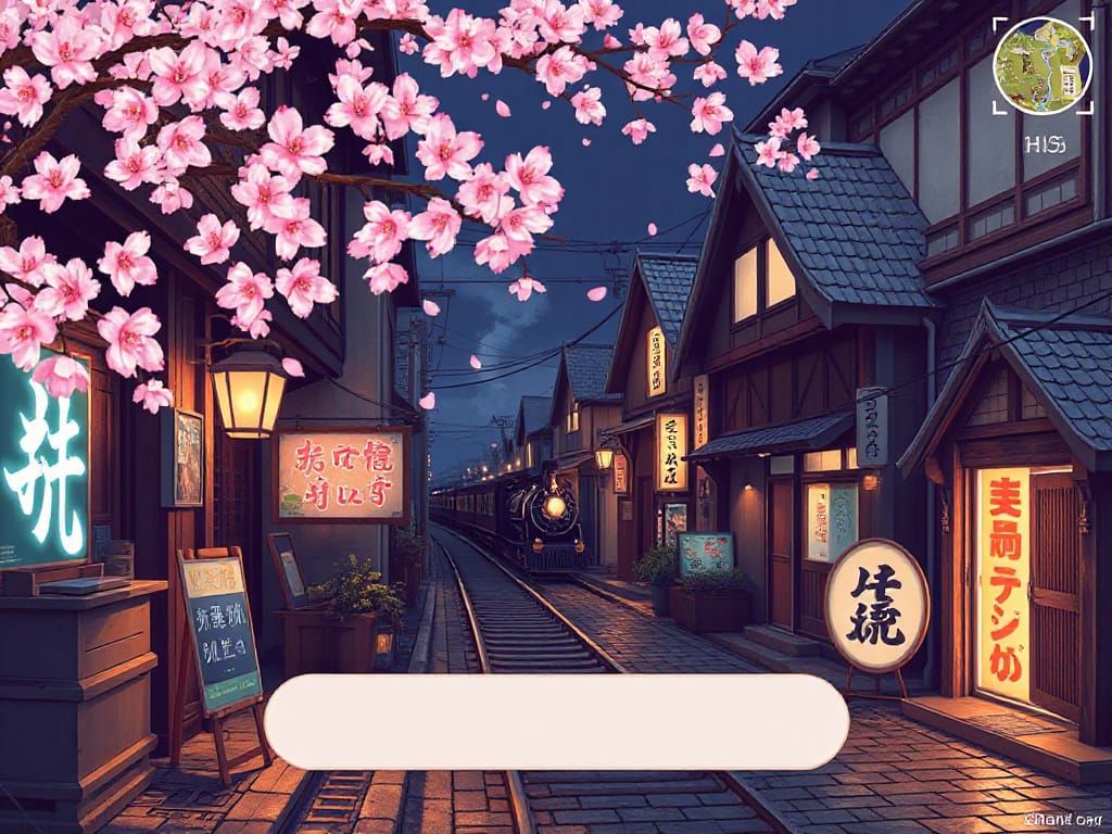 A cozy retro Japanese town in pixel art style