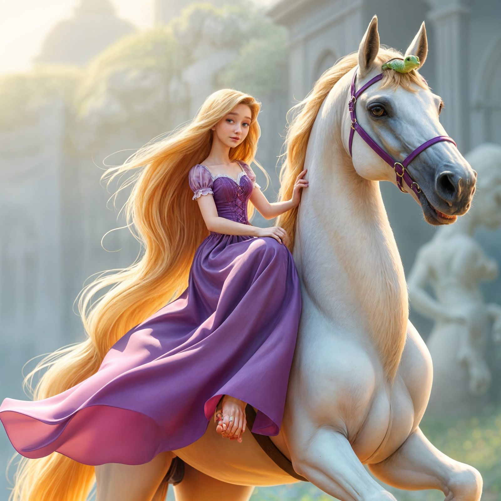 Rapunzel Rides Maximus with Pascal