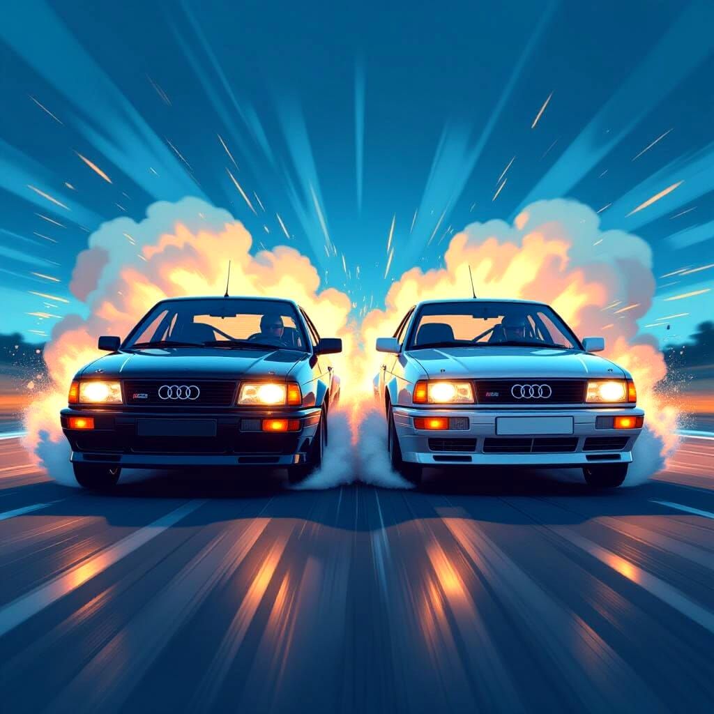 Audi 80 B3 Cars Racing at High Speed