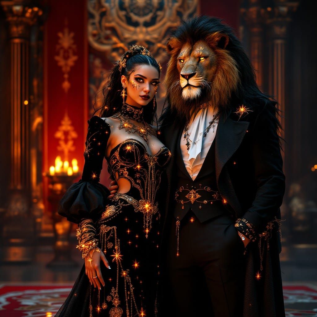 Majestic Lion Royalty in High-Fantasy Attire