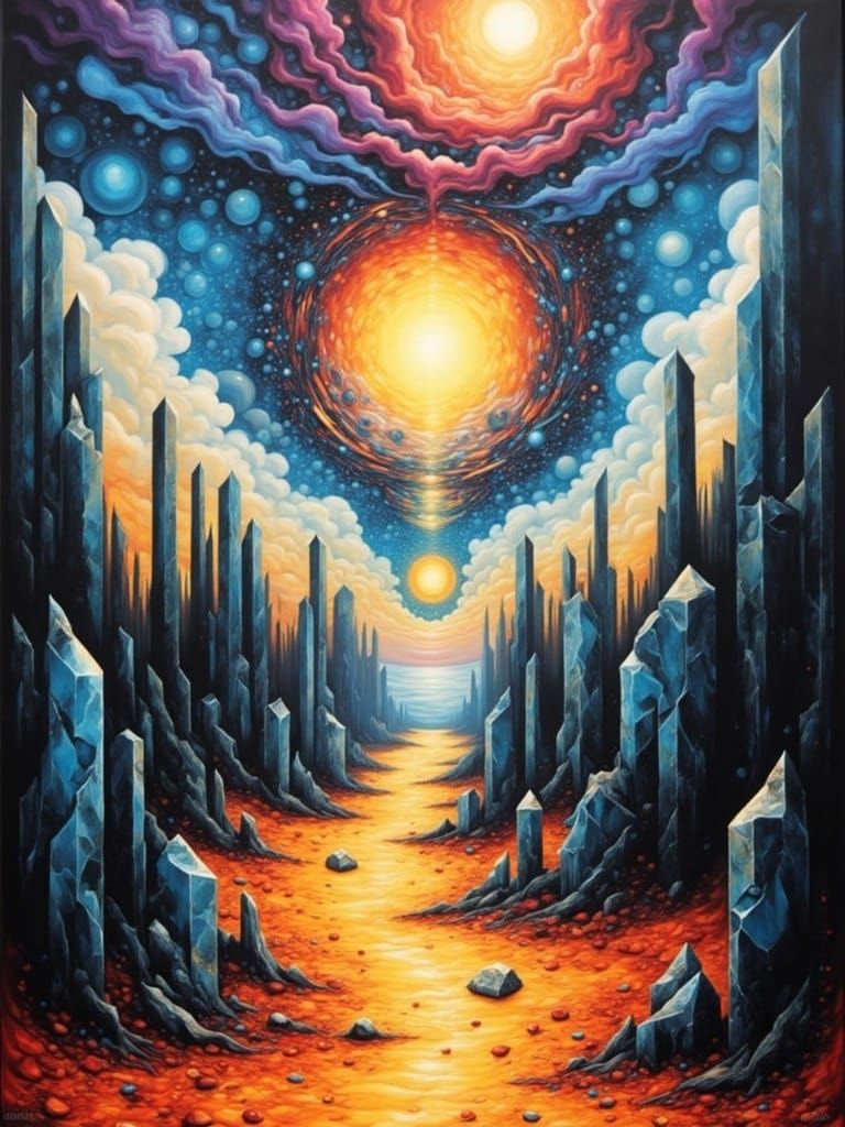 Surreal Abstract Landscape with Geometric Shapes