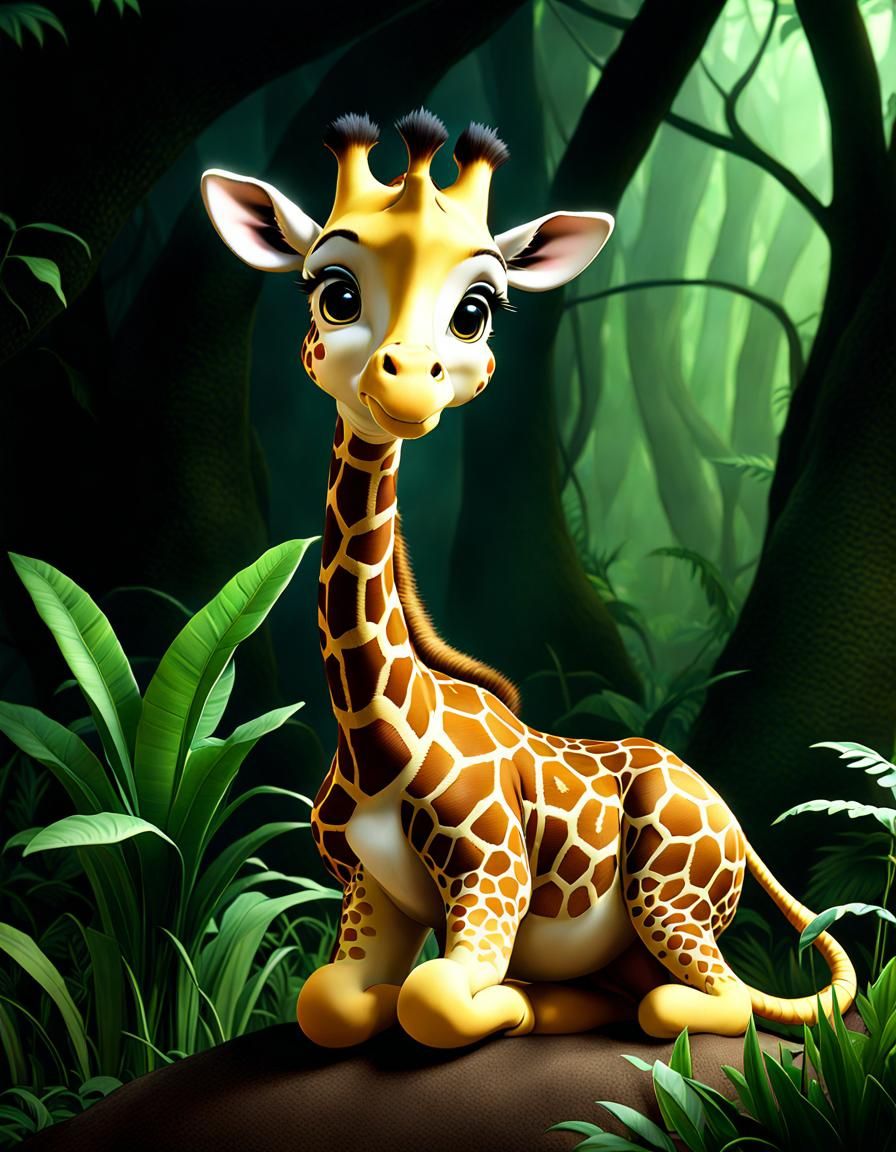 Chibi Snake-Giraffe Hybrid Animal: Fantasy Matte Painting
