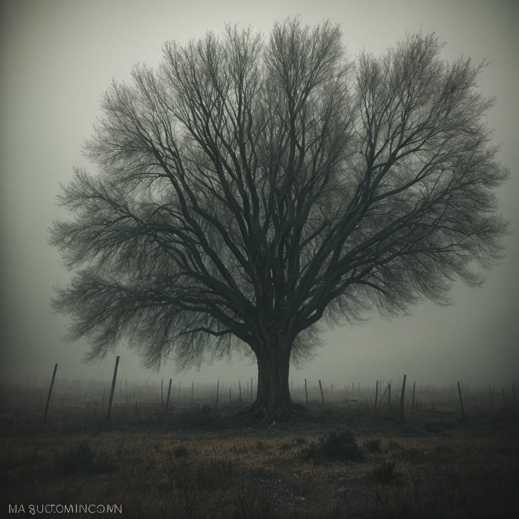 Eerie, Misty Forest with Radiation Signs