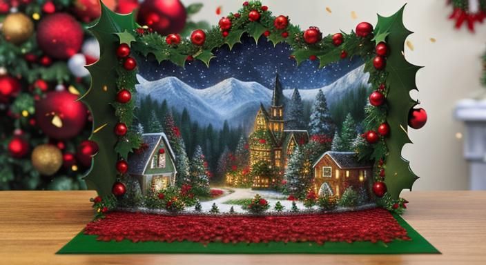 Whimsical Christmas Scene with 3D Pop-up Book