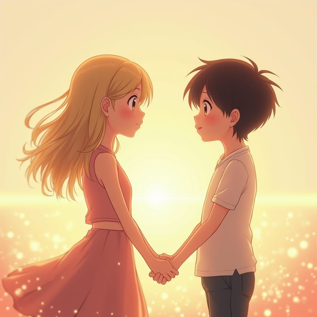 Anime Style: Boy and Girl Holding Hands