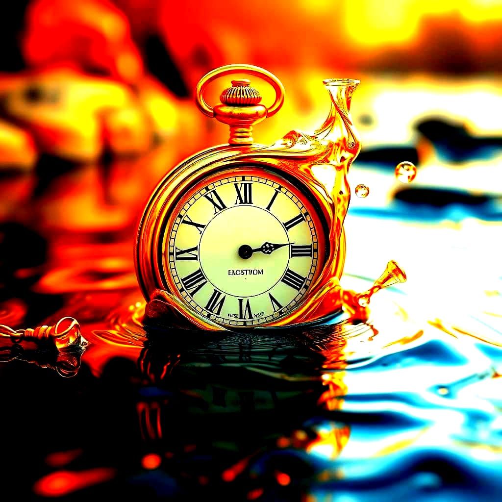 Surreal Golden Pocket Watch Melts in a River of Time