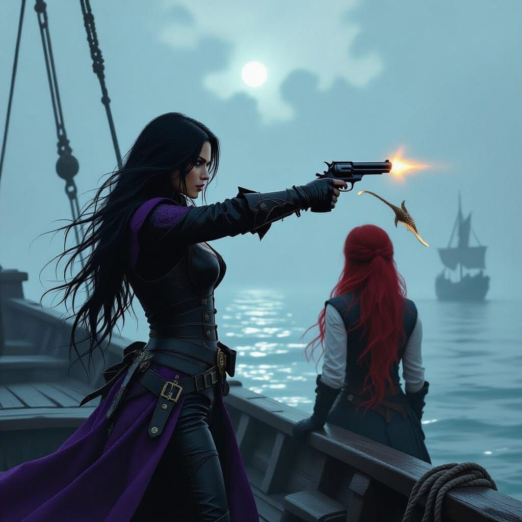 Rogue and Sailor on a Boat with Pistol