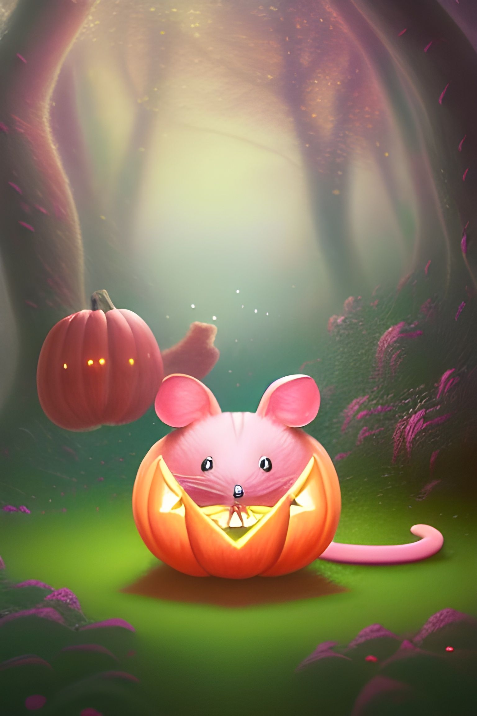 Pink Mouse in Enchanted Pumpkin Carriage