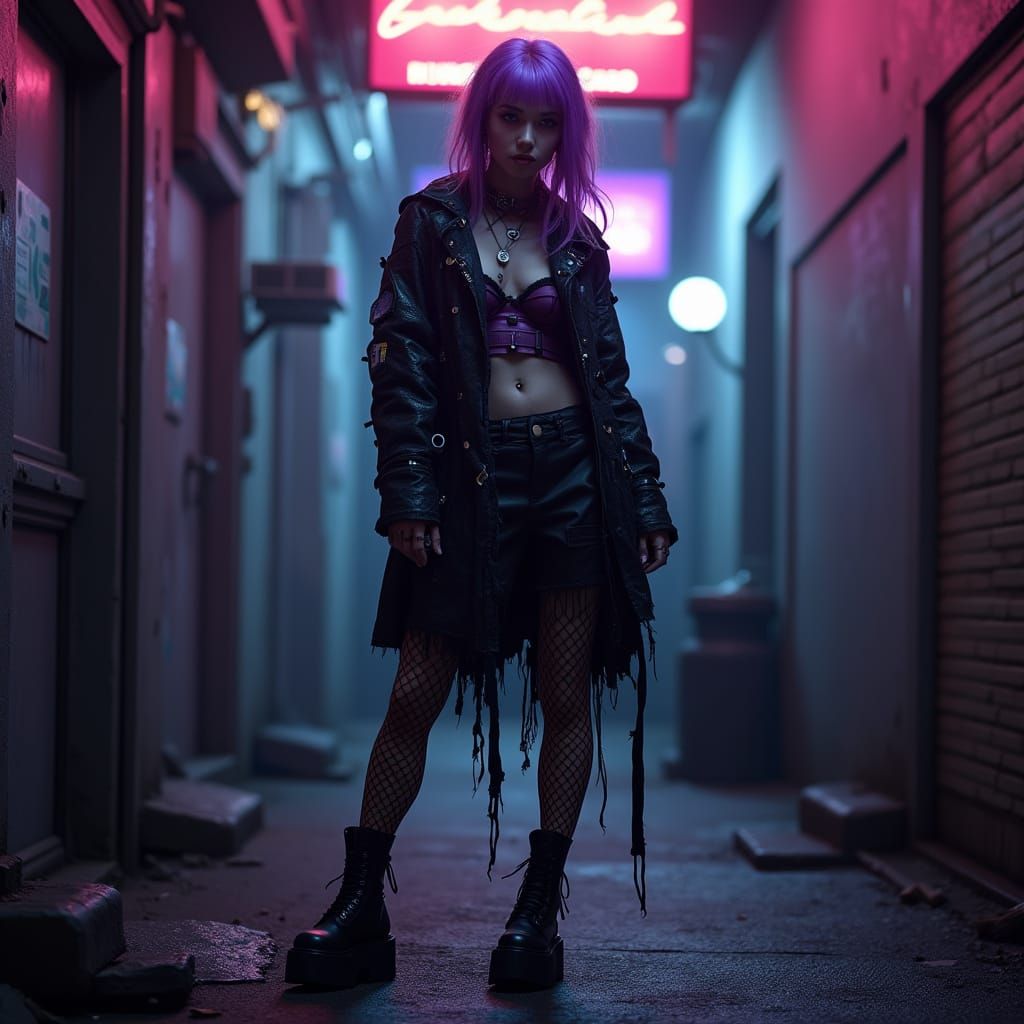 Cyberpunk Non-Binary Person in Neon Alleyway