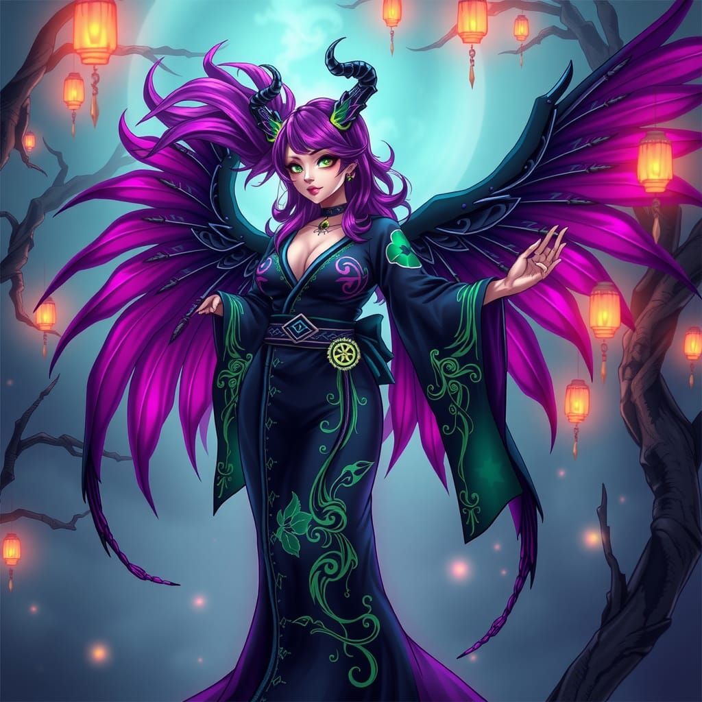 Curvy Necromantic Seraphim Woman with Bone Wings