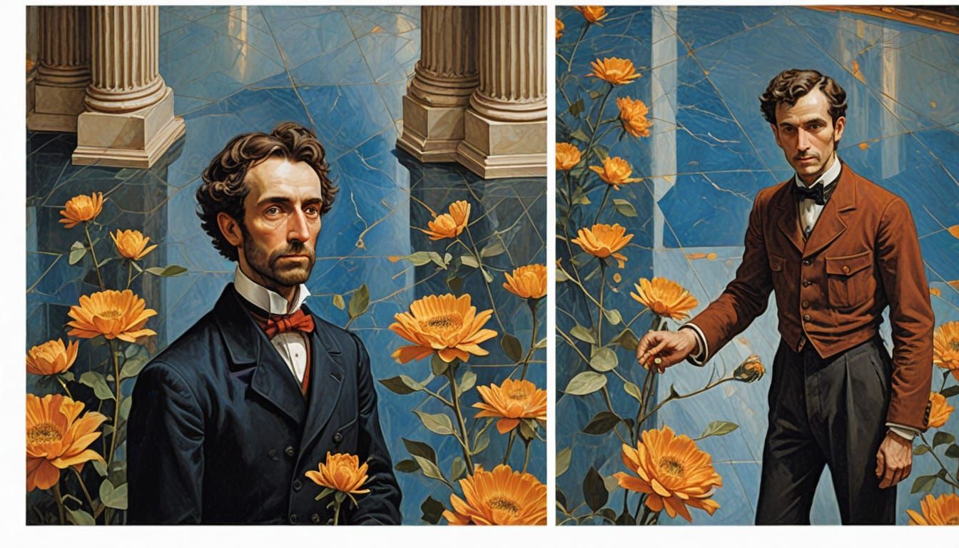 Grand Neoclassical Museum with Marble Columns and Golden Lig...