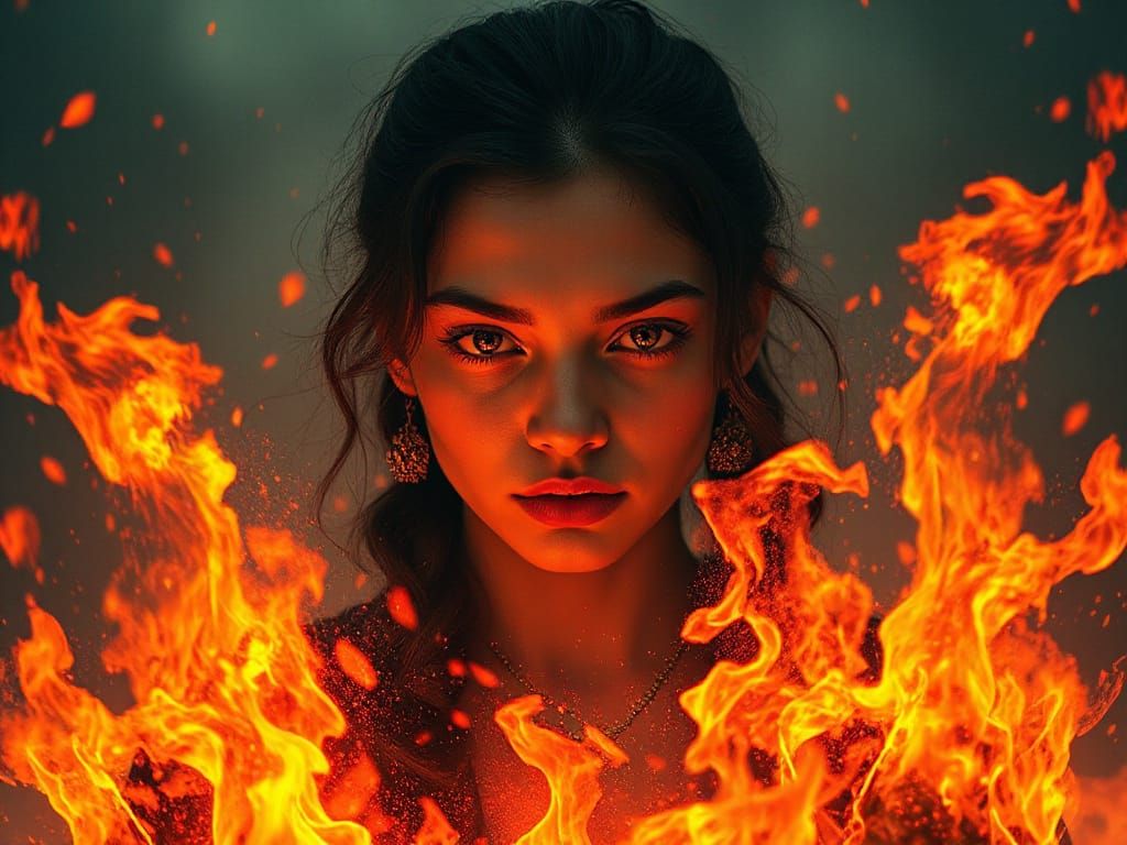 Ethereal Portrait of a Woman with Fiery Passion
