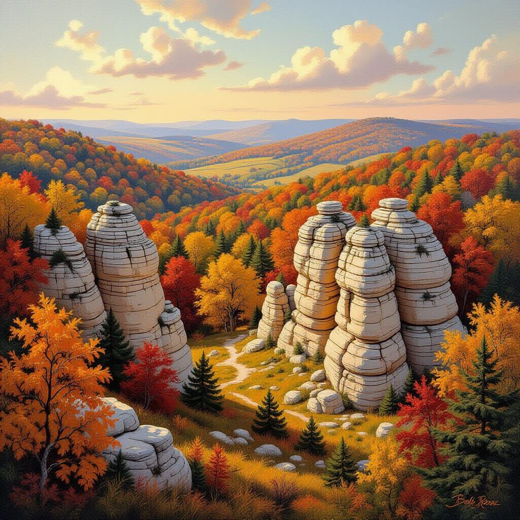 Vibrant Autumn Landscape with Sandstone Rocks