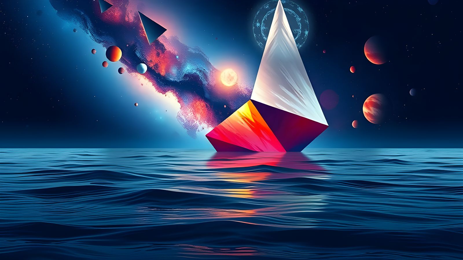 Abstract Cubist Universe Reflected on a Calm Sea