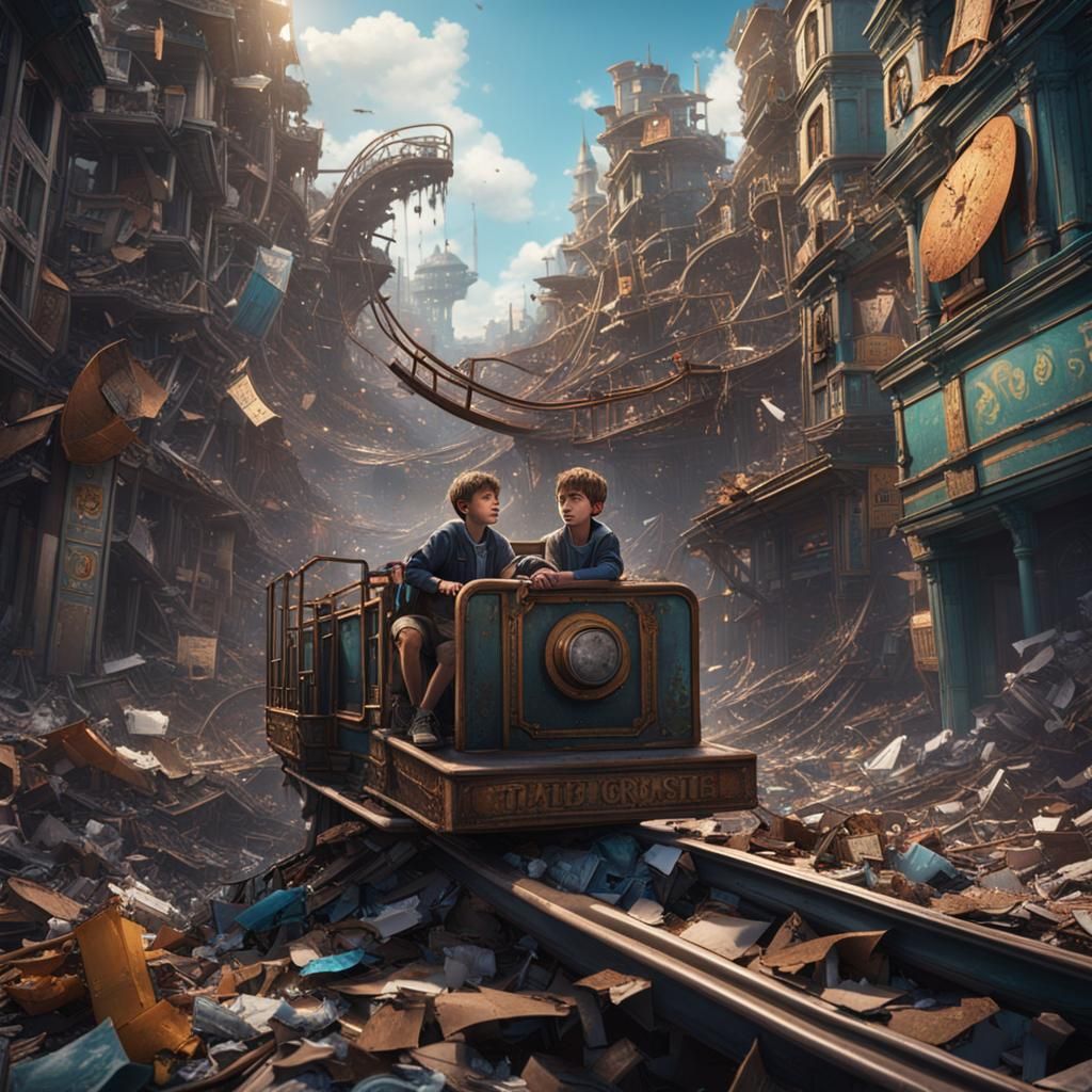 Boy Rides Roller Coaster Through Ruined City