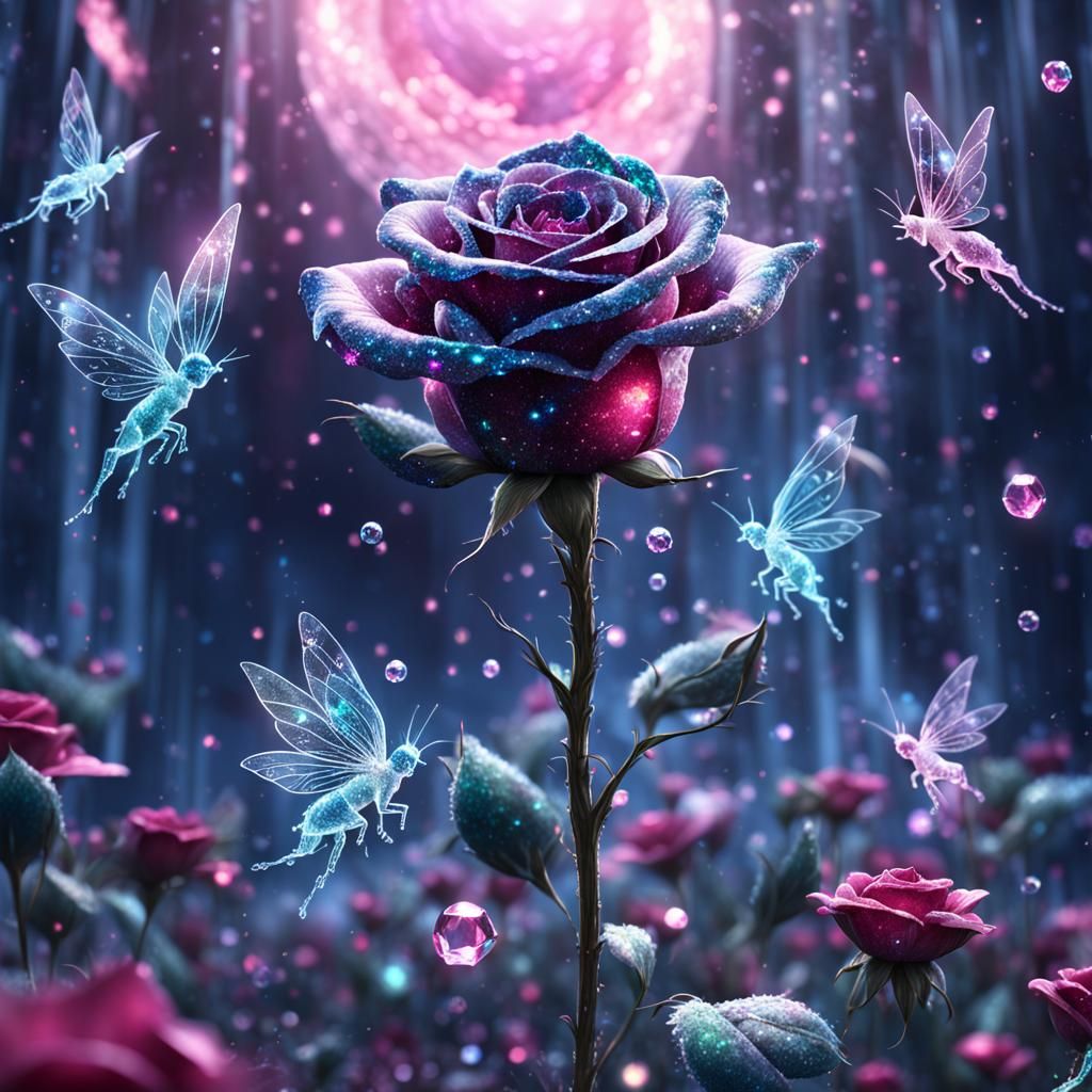 Crystal Rose with Fairies in Digital Matte Painting