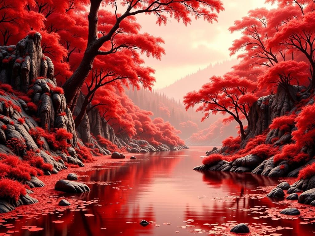 Ethereal Red Ink and Watercolor Mixed Media