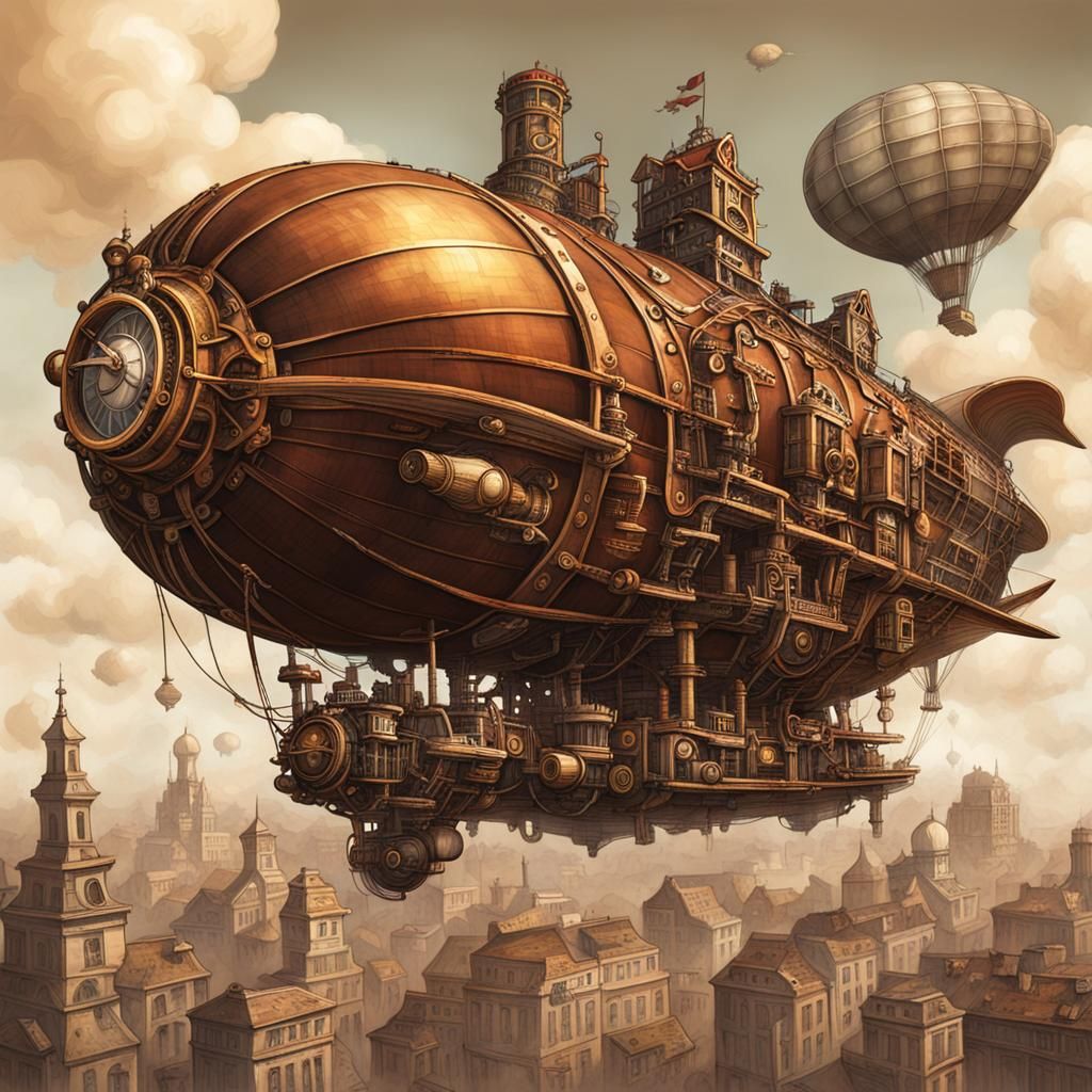 Steampunk Airship Bombing City