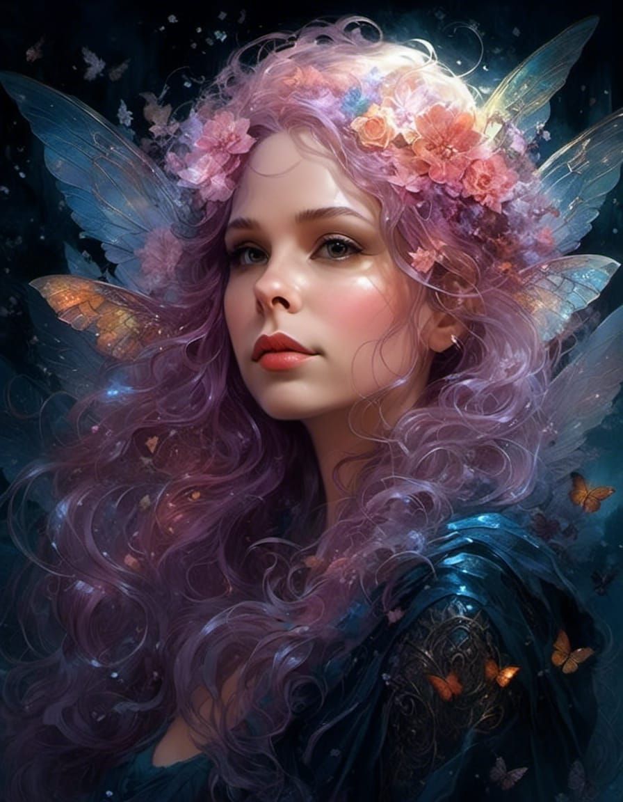 Ethereal Fairy with Iridescent Wings, Digital Art