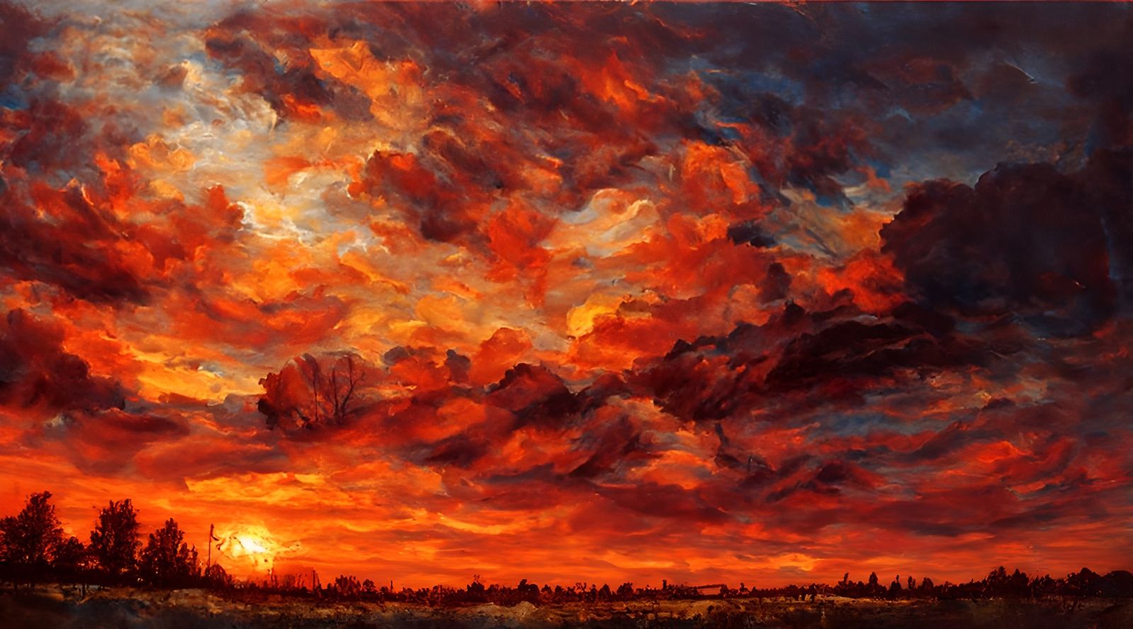 Orange Sunset Field: Impressionist Painting in Gouache Style