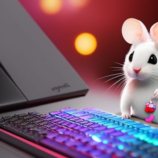 Happy Computer Monitor with Mice, Hyperrealistic Art