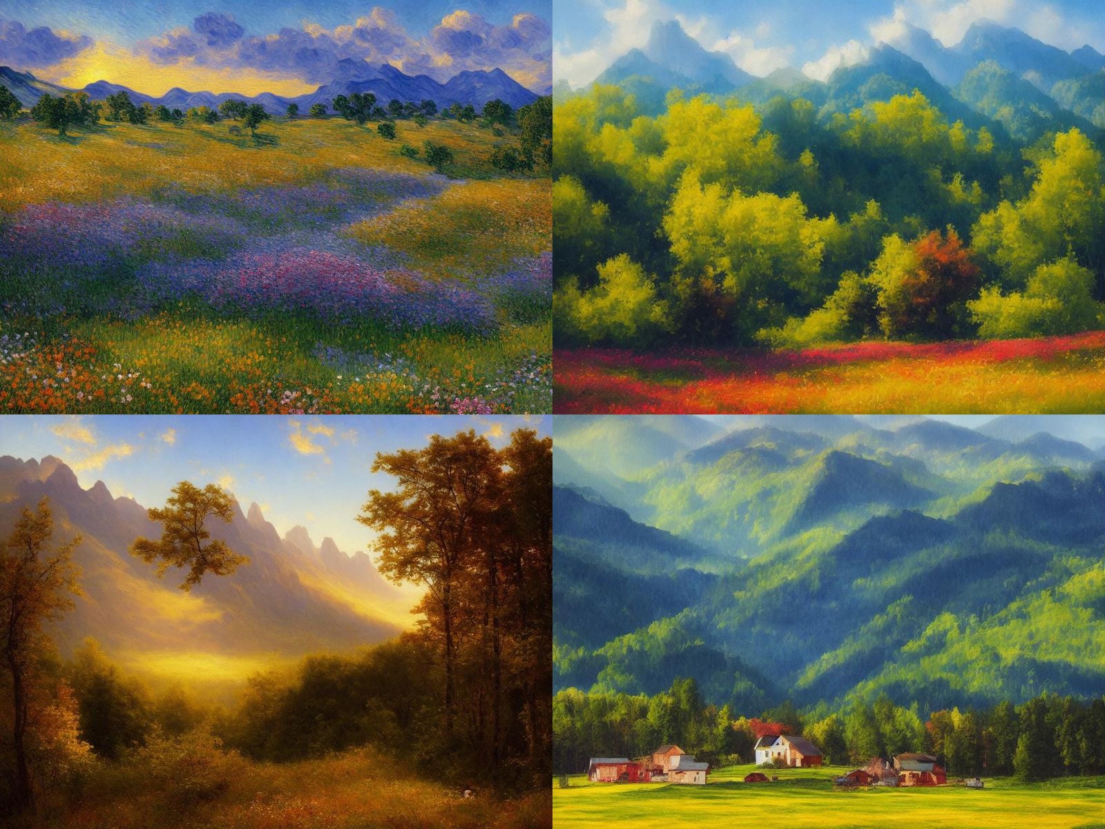 Gouache House in Field with Mountain Backdrop