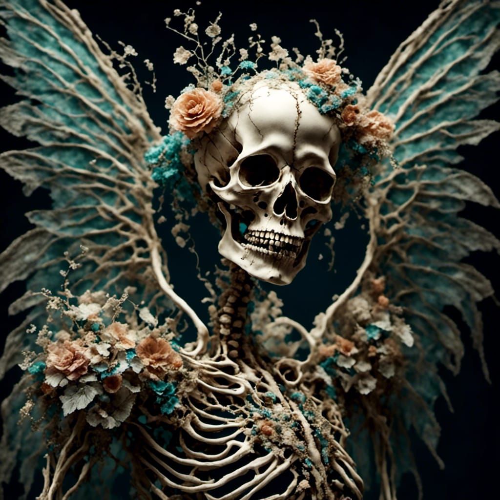 Skeletal Fairy with Flowing Wings in Burton Style
