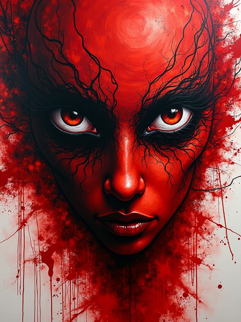 Red Tiefling with Swirling Ink Tendrils